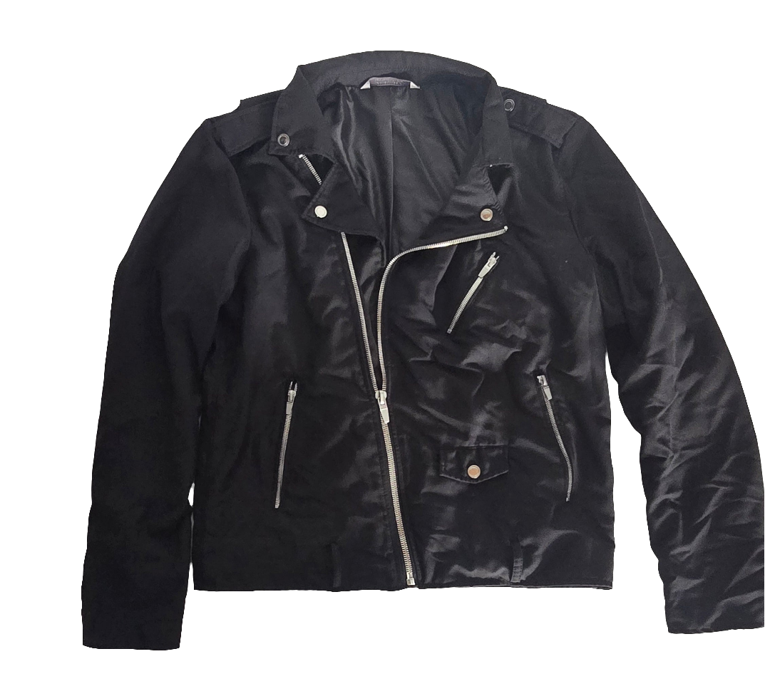 zara man black biker-style jacket – size xl