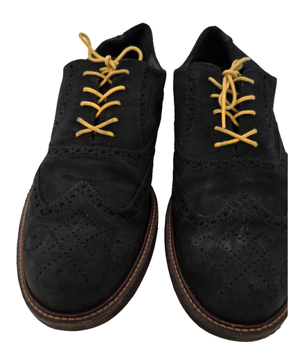 ECCO Wingtip Suede Oxfords - Black w/ Yellow Laces (Size US 13, Pre-Owned)