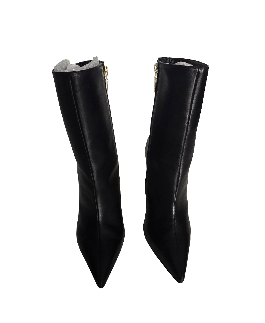 schutz filipa bootie – black leather with gold cutout heel – size 7.5b (usa)