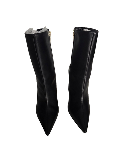 Schutz Filipa Bootie – Black Leather with Gold Cutout Heel – Size 7.5B (USA)