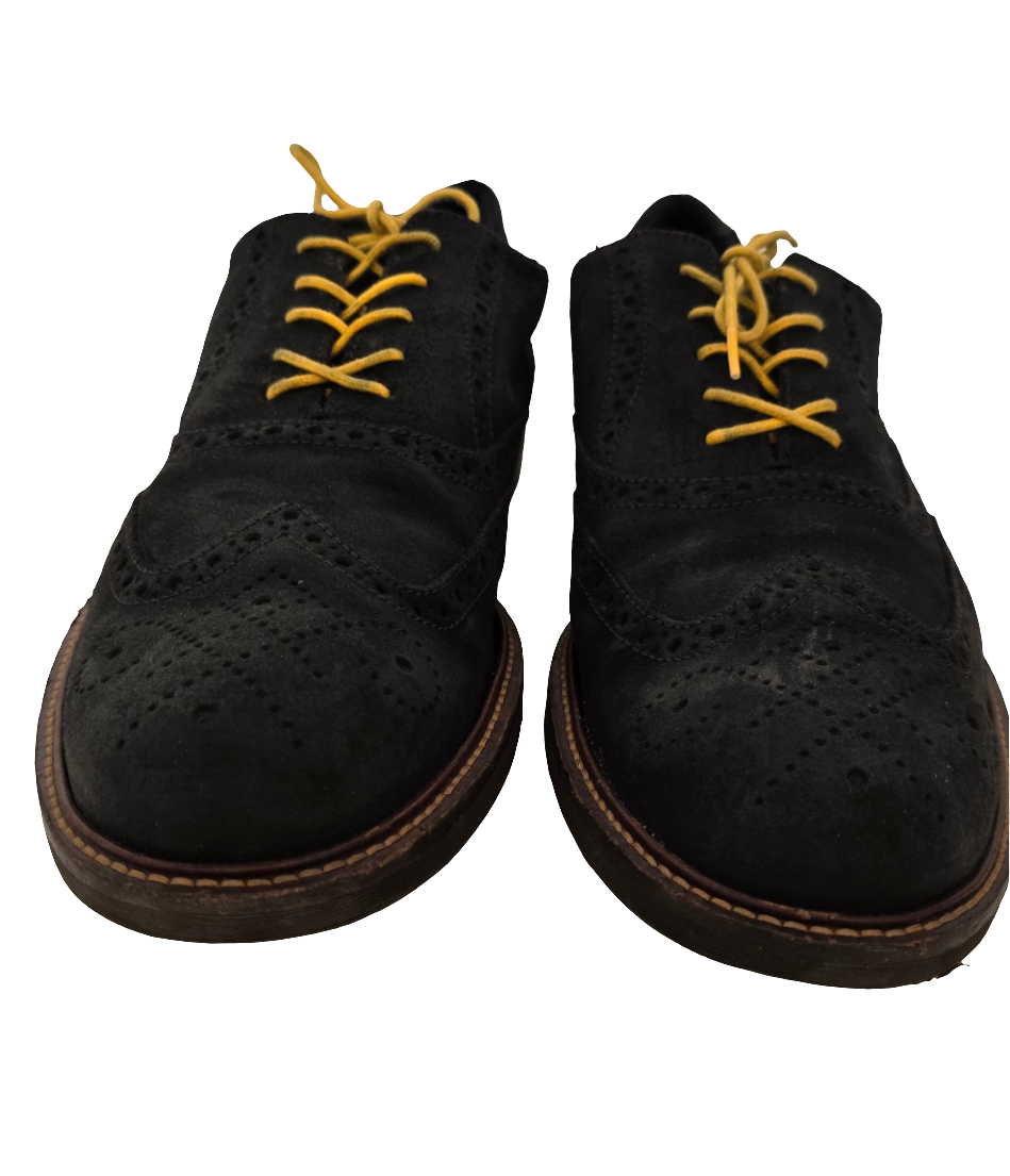 ecco wingtip suede oxfords - black w/ yellow laces (size us 13, pre-owned)