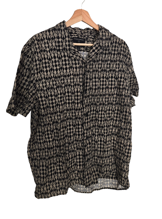 Banana Republic Men’s Linen Blend Short Sleeve Shirt – Black/Beige Geometric – Size L