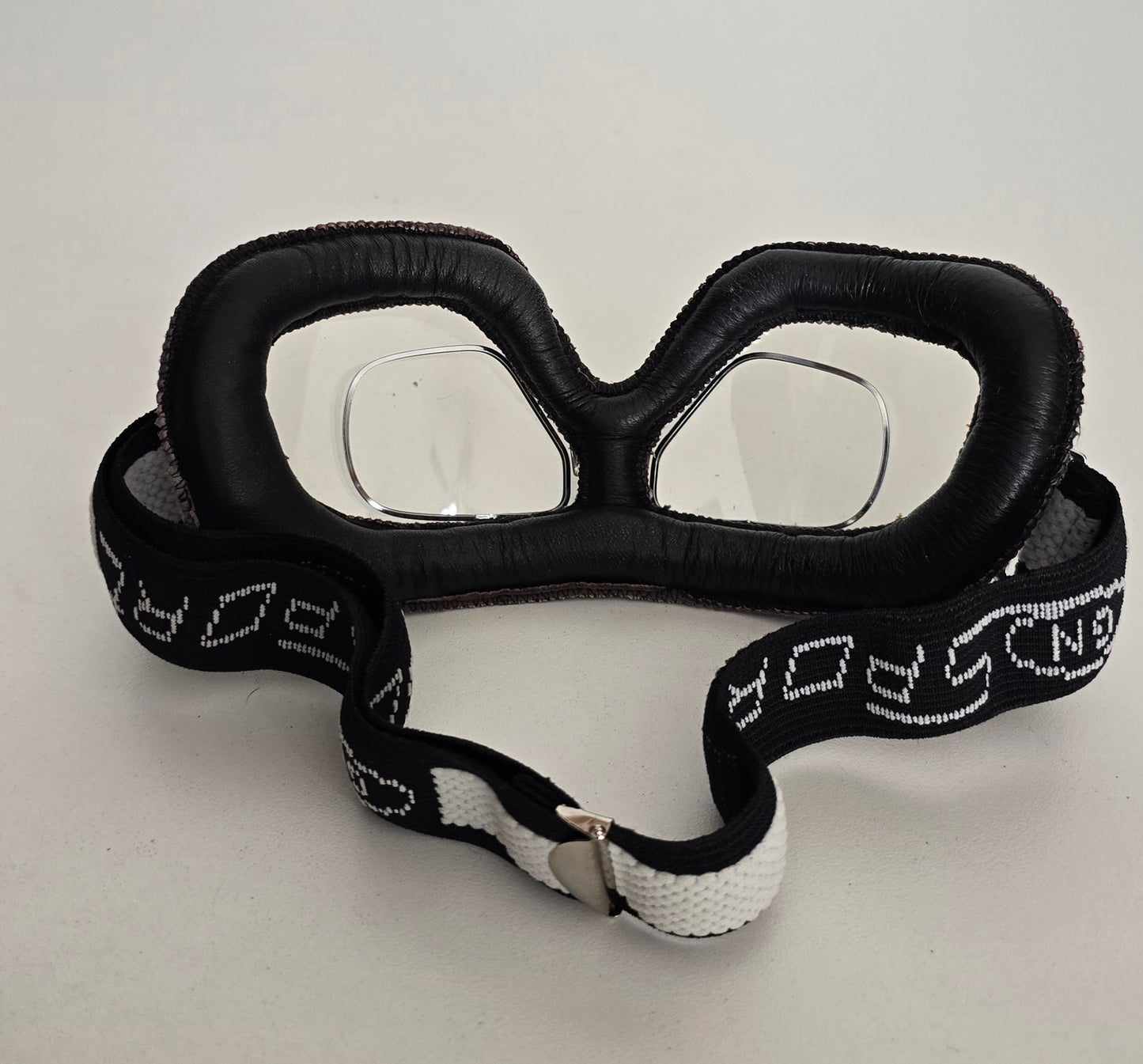 vintage motorcycle goggles – black leather padding & chrome frame