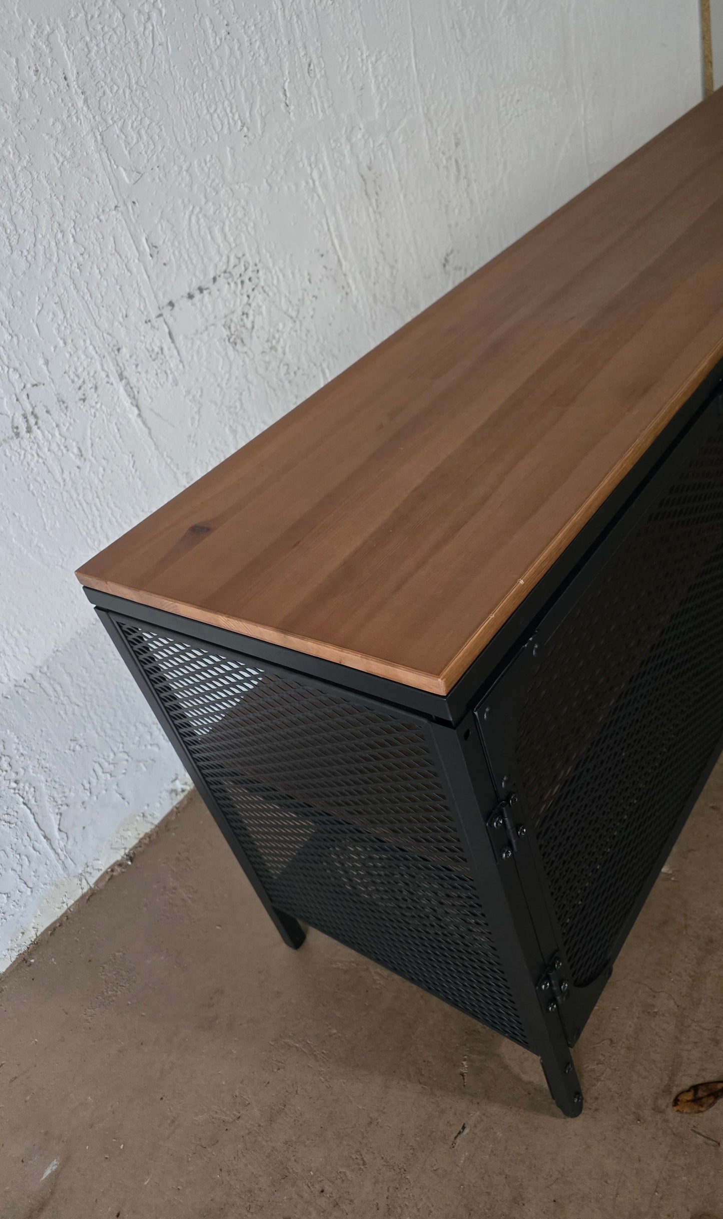 fjällbo tv unit – black / wood top – ikea