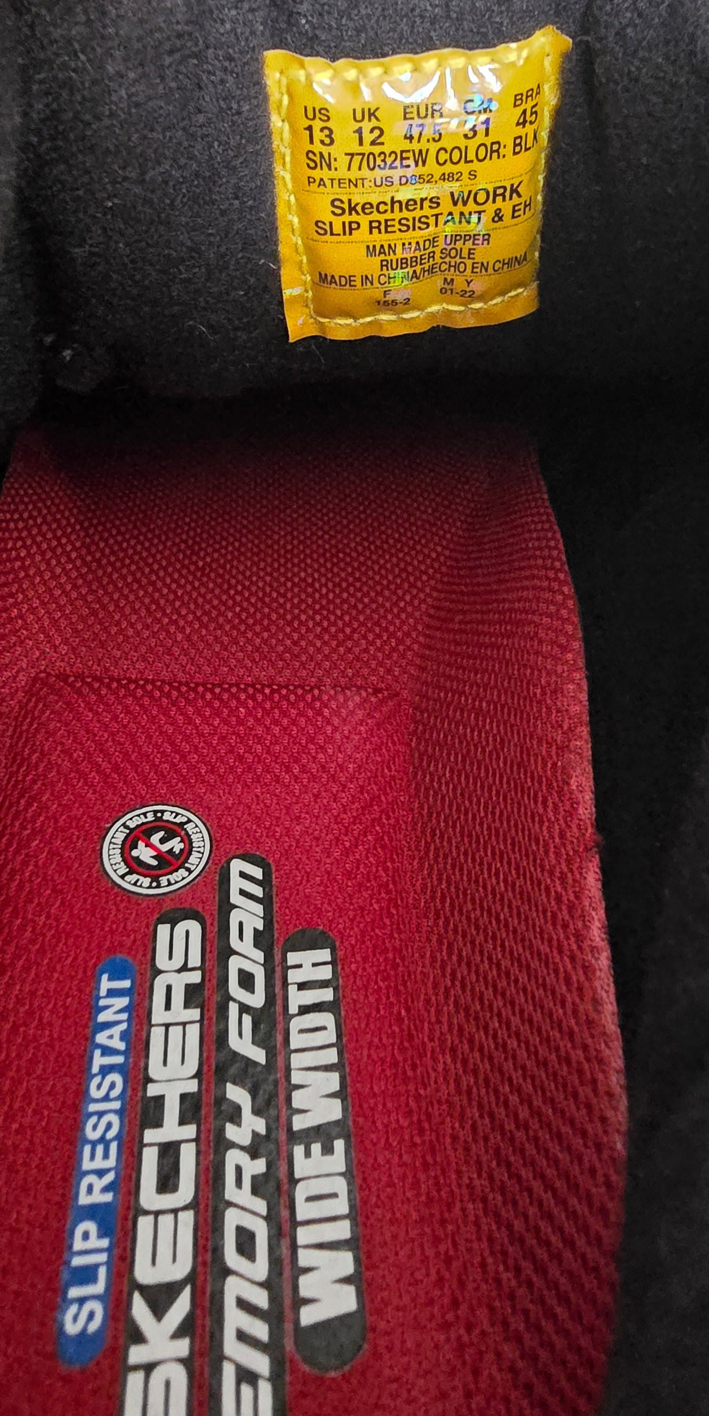 skechers work slip resistant memory foam wide width black – size 13 us – sku 77032ew