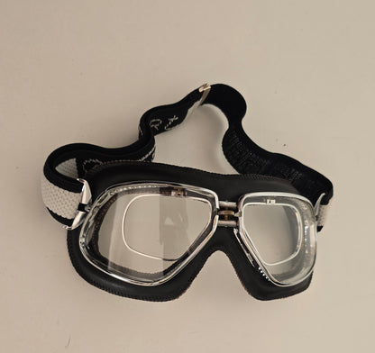 Vintage Motorcycle Goggles – Black Leather Padding & Chrome Frame