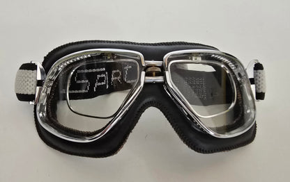 Vintage Motorcycle Goggles – Black Leather Padding & Chrome Frame