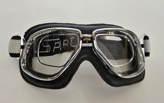 Vintage Motorcycle Goggles – Black Leather Padding & Chrome Frame